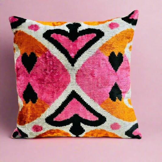 IKAT Cotton Back 40x40 CM Cushion Cover - Pink Orange Hearts