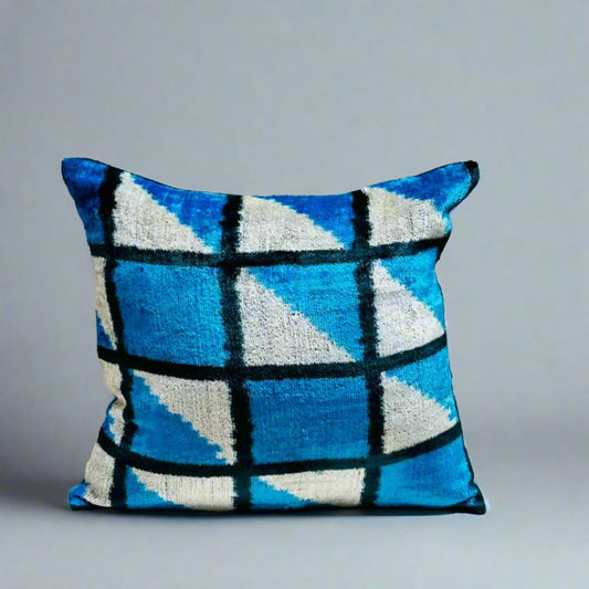 IKAT Silk Back Cushion Cover 40x40 CM - Turquoise Square