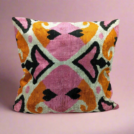 IKAT Silk Back 50x50CM - Pink Orange Hearts