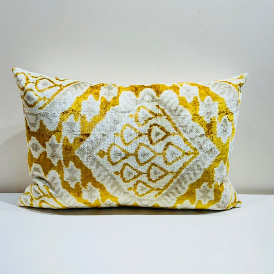 Velvet Double IKAT Silk Back Cushion 60x40 CM - Honey Amber