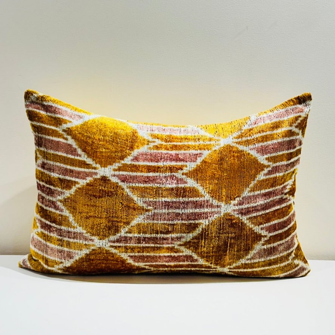 Velvet Double IKAT Silk Back Cushion 60x40 CM - Honey Light Pink