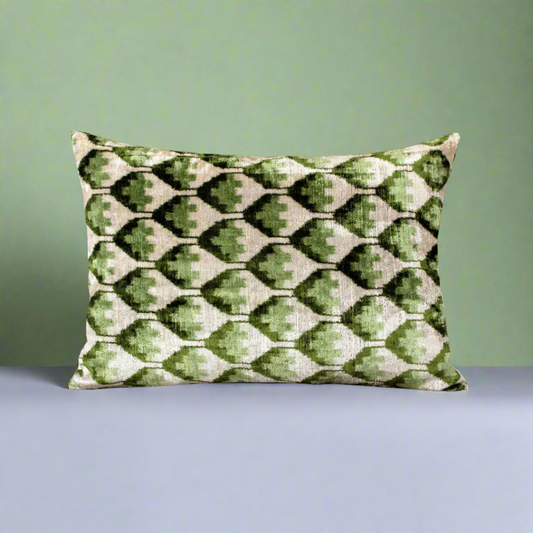 IKAT Cotton Back Cushion 60x40 CM - Green Leafs