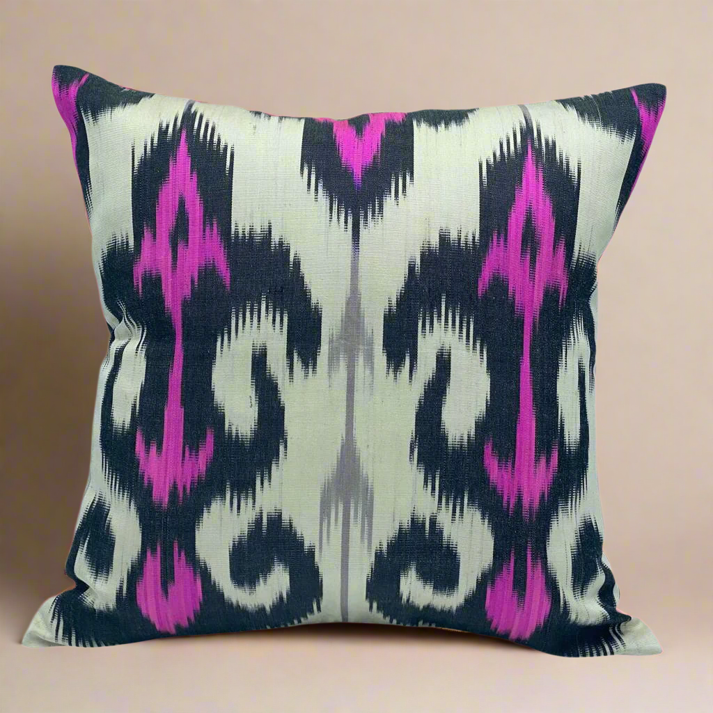 silk pillow ikat magenta fuchsia color black