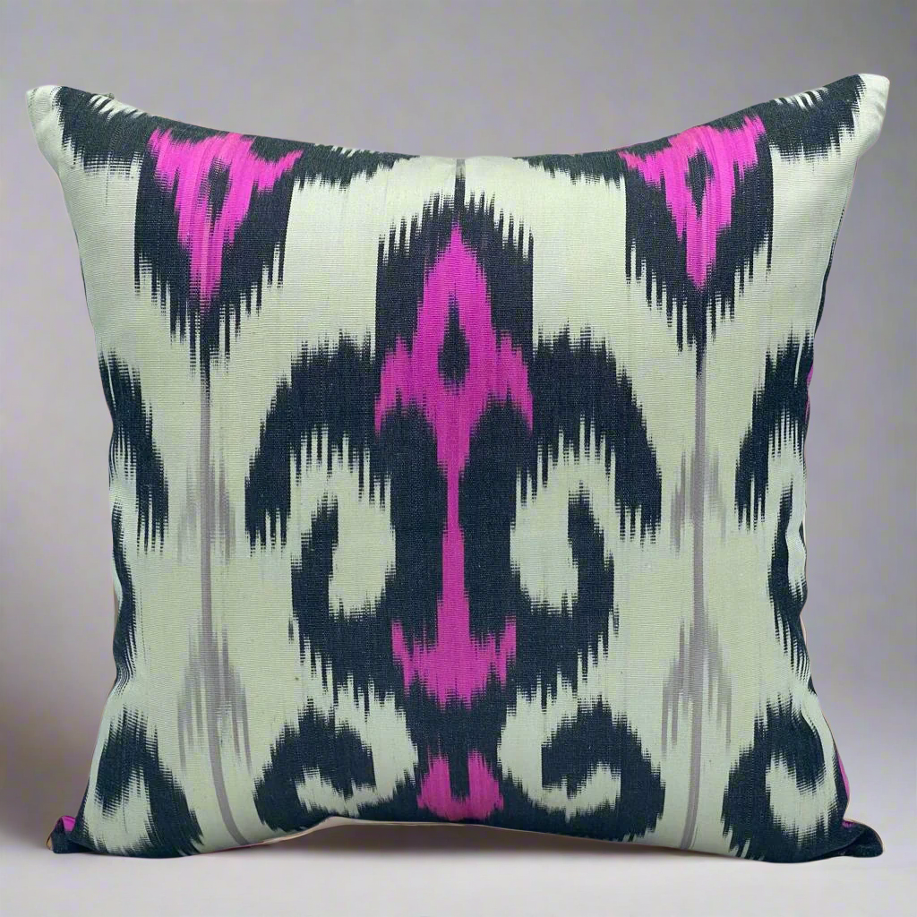 Magenta cream black ikat silk pillow boho pillow colorful silk pillow