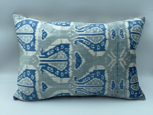 Velvet Double IKAT Silk Back Cushion (60*40) CM - Trident Blue