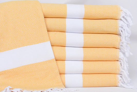 Dark Yellow White Diamonds Bath Towel Organic Turkish Towel - 70" X 40"