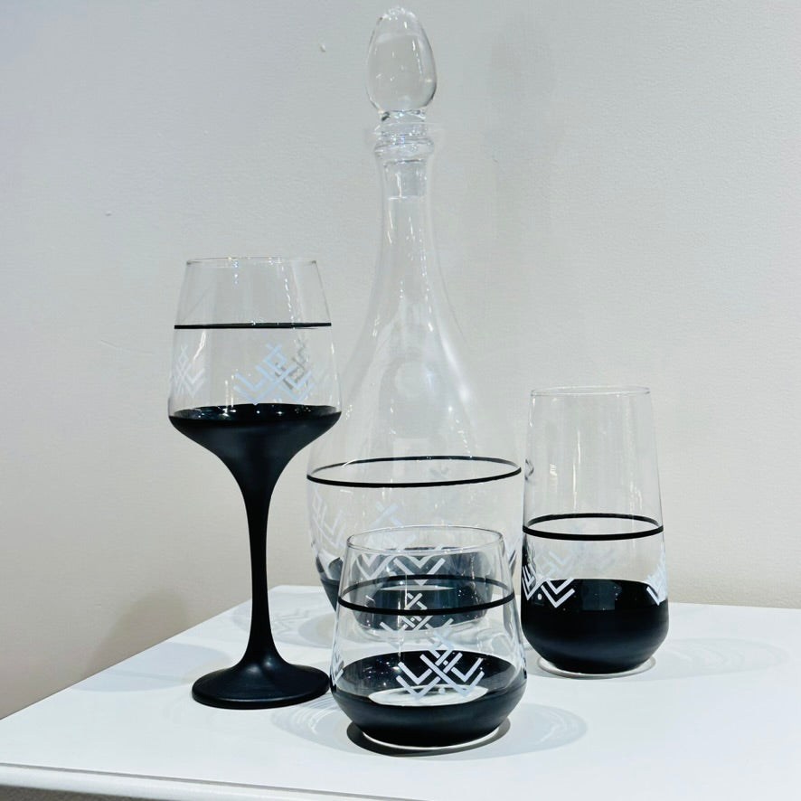 Hand Painted Glassware - Wine Set Black