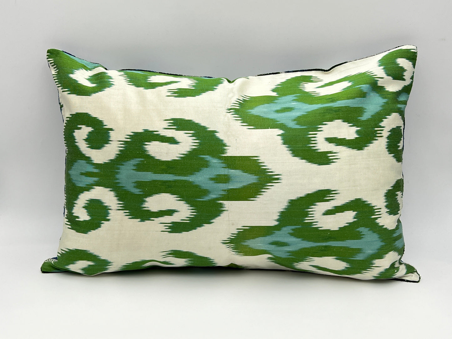 Velvet Double IKAT Silk Back Cushion 60x40 CM - Sage Blue Floral