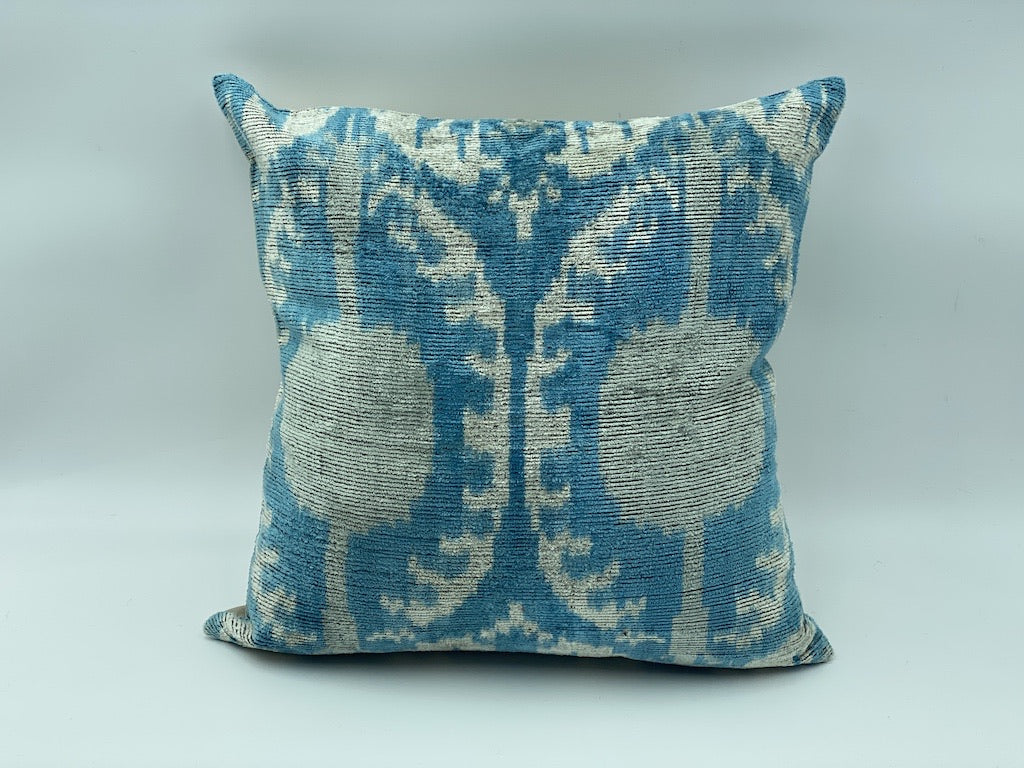 Velvet Silk IKAT Cotton Back 40x40 CM Cushion Cover - Blue Urchin