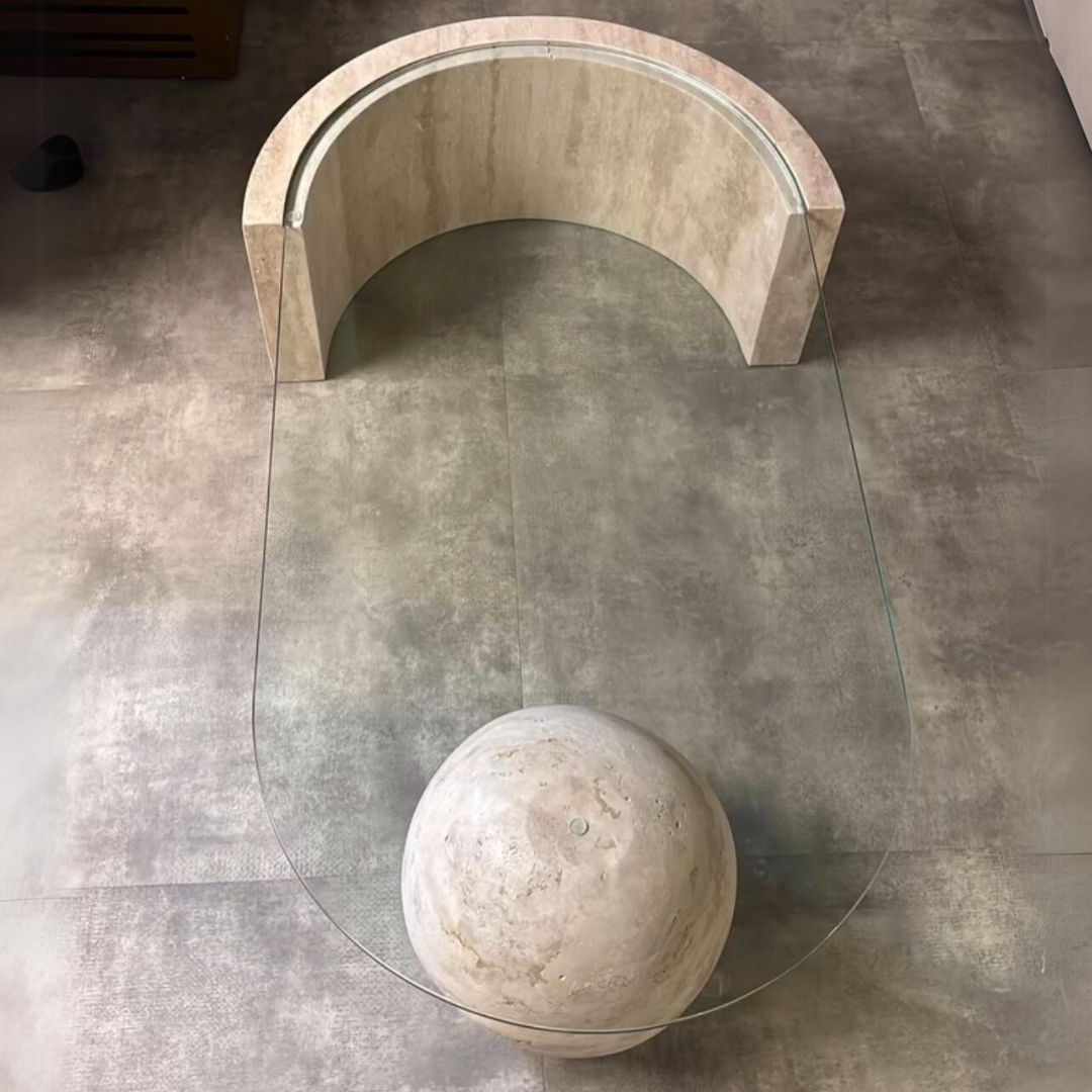 Curve Globe - Travertine Coffee Table Glass