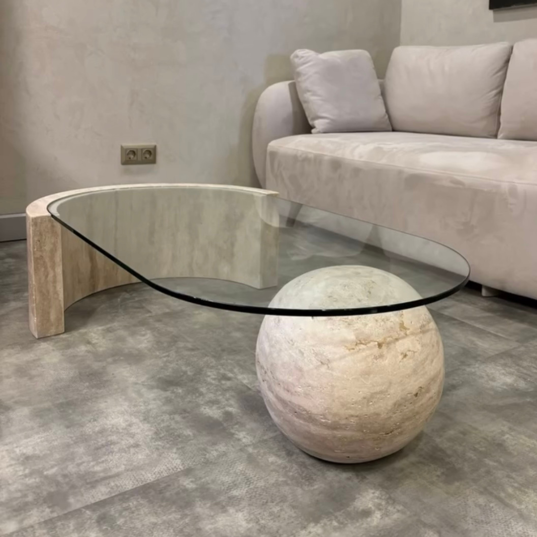 Curve Globe - Travertine Coffee Table Glass