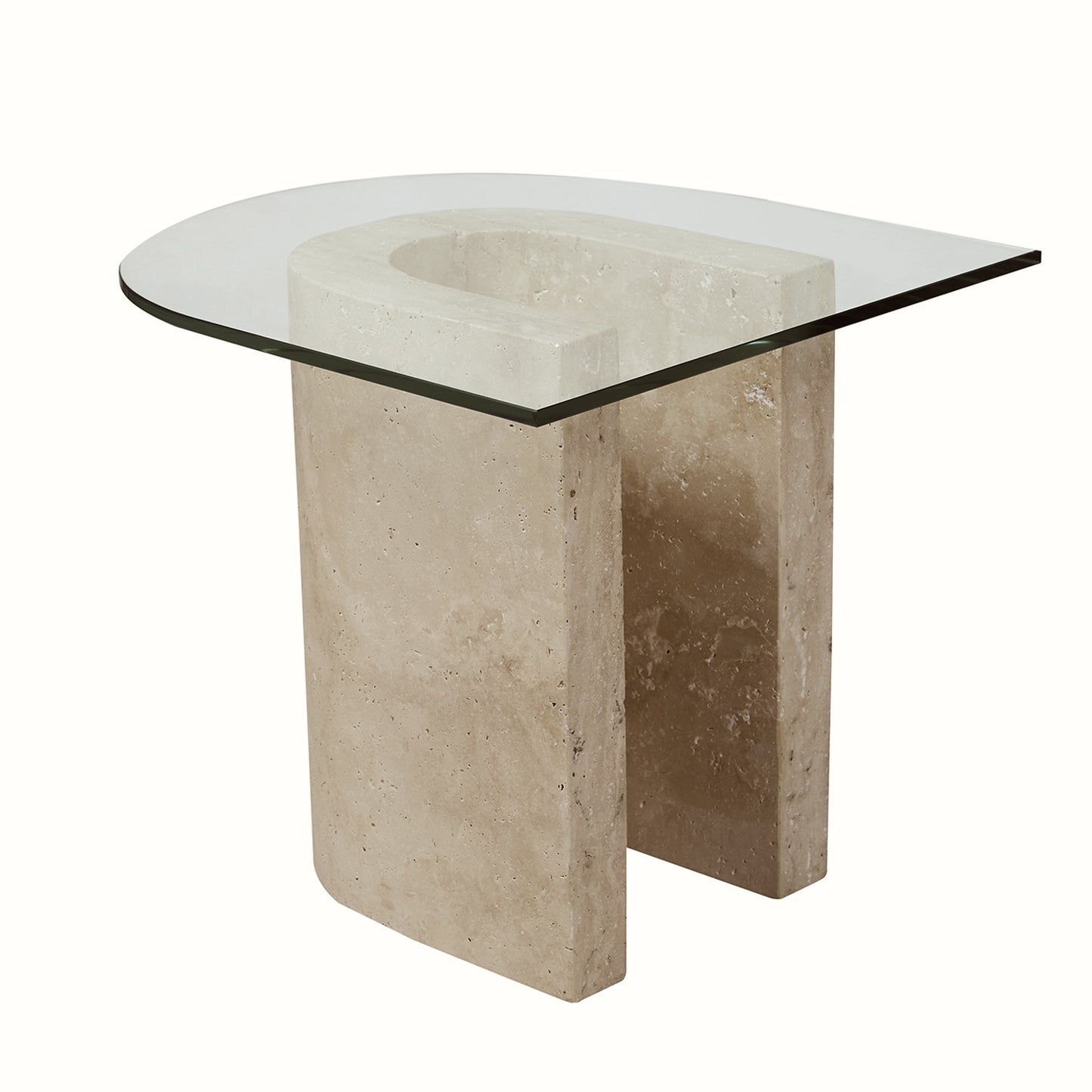 U Side Table Travertine Glass