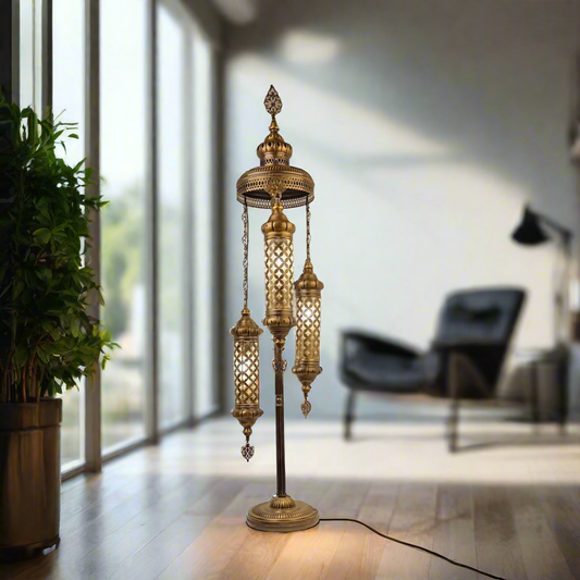 Andalusian Metal & Blown Glass Floor Lamp Hanging - 3 Candles