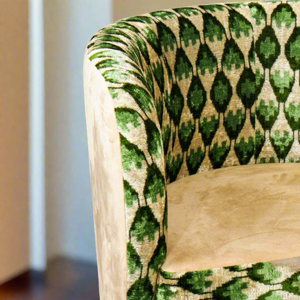 Cascade Lounge Chair with Ottoman - IKAT Green Leaf