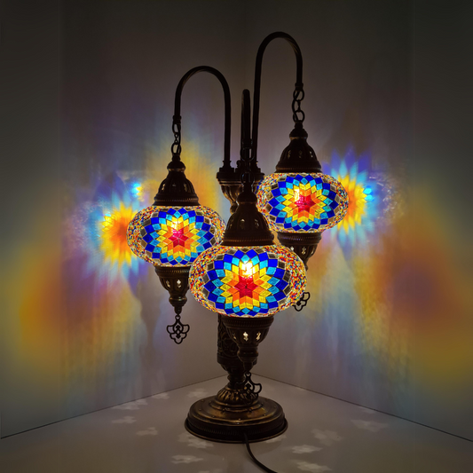 Embroidered Fountain Mosaic Glass Lamp - 3 Globes