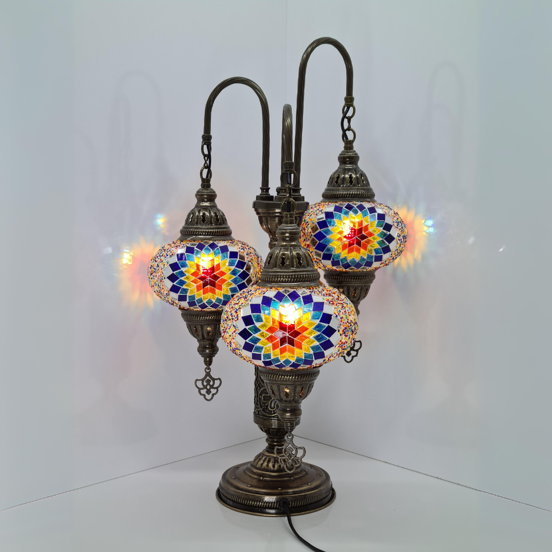 Embroidered Fountain Mosaic Glass Lamp - 3 Globes