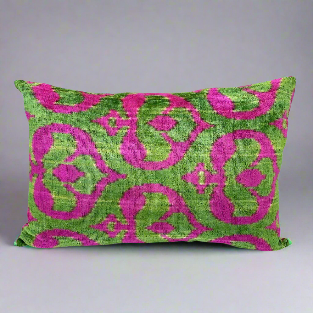 IKAT Pillow Cover Cotton Back 60X40 CM - Green Fuschia - LUMINA ELIGMA HOME