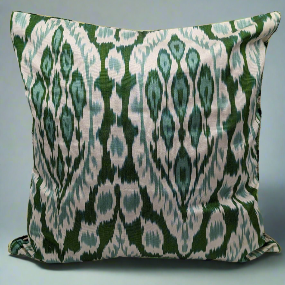 Velvet Silk Square Cushion Big 50x50CM IKAT Silk Back - Green Leafs