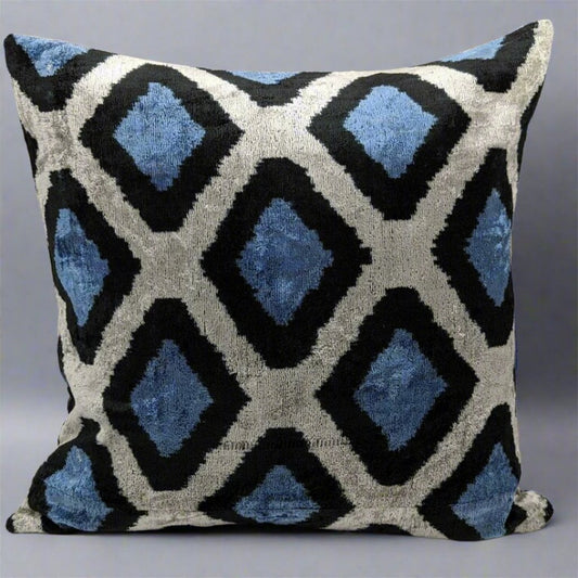 IKAT CUSHION COVER SILK COTTON BLUE TEARS