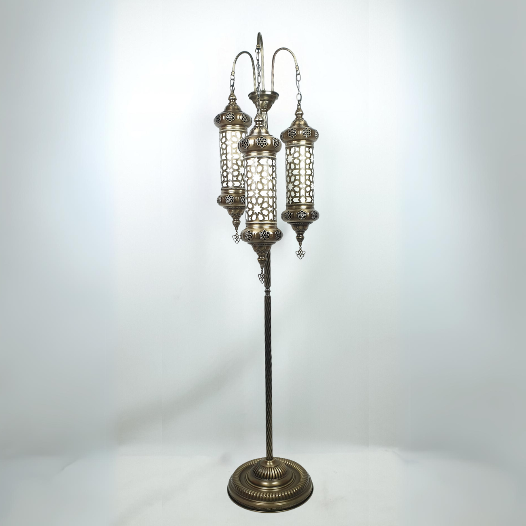 Andalusian Metal & Blown Glass Floor Lamp Fountain - 3 Candles