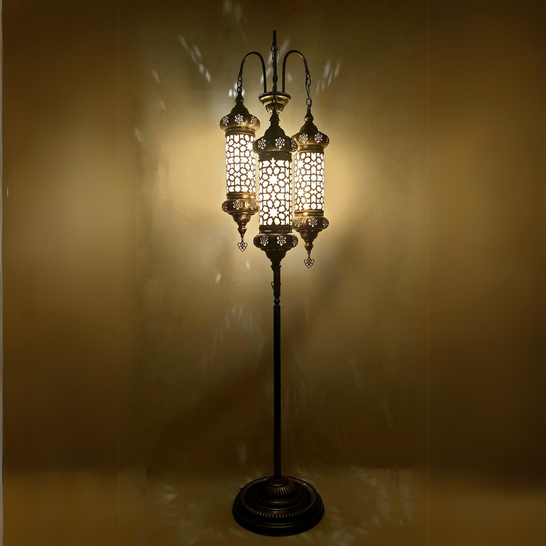 Andalusian Metal & Blown Glass Floor Lamp Fountain - 3 Candles