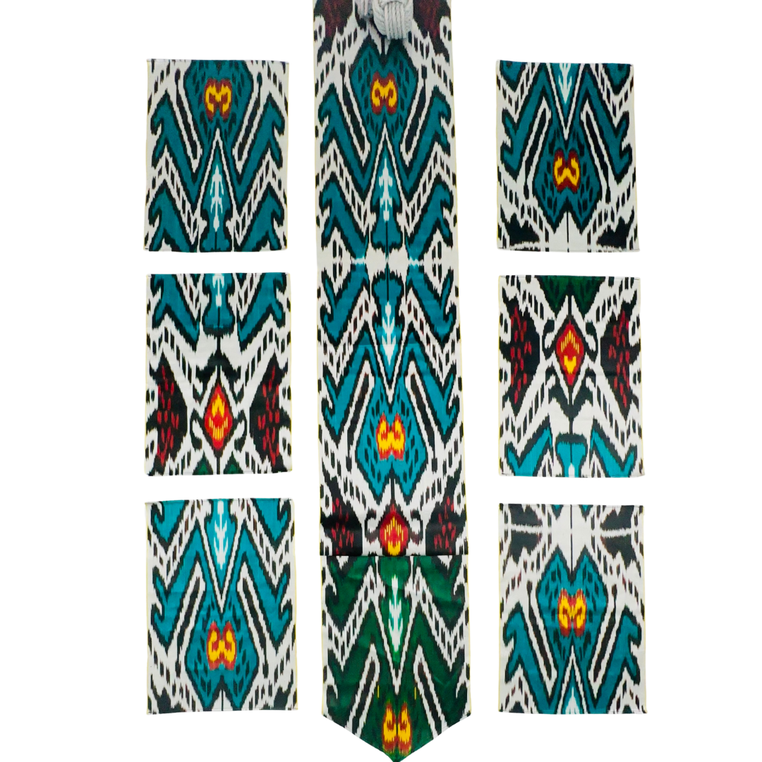 Silk Table Runner & Placemates - Teal Green IKAT