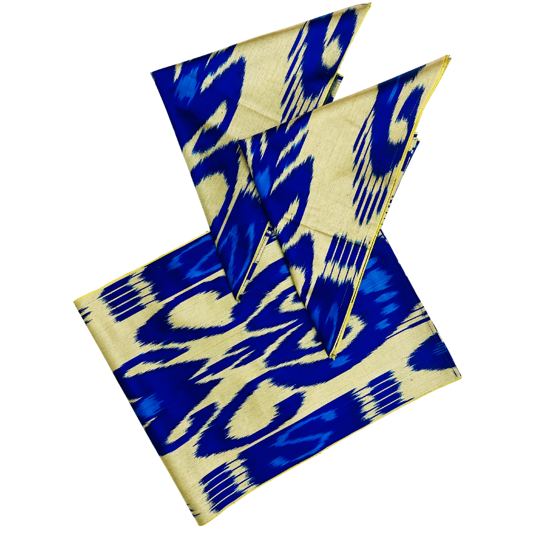 Silk Table Runner & Placemates - Blue Cream IKAT