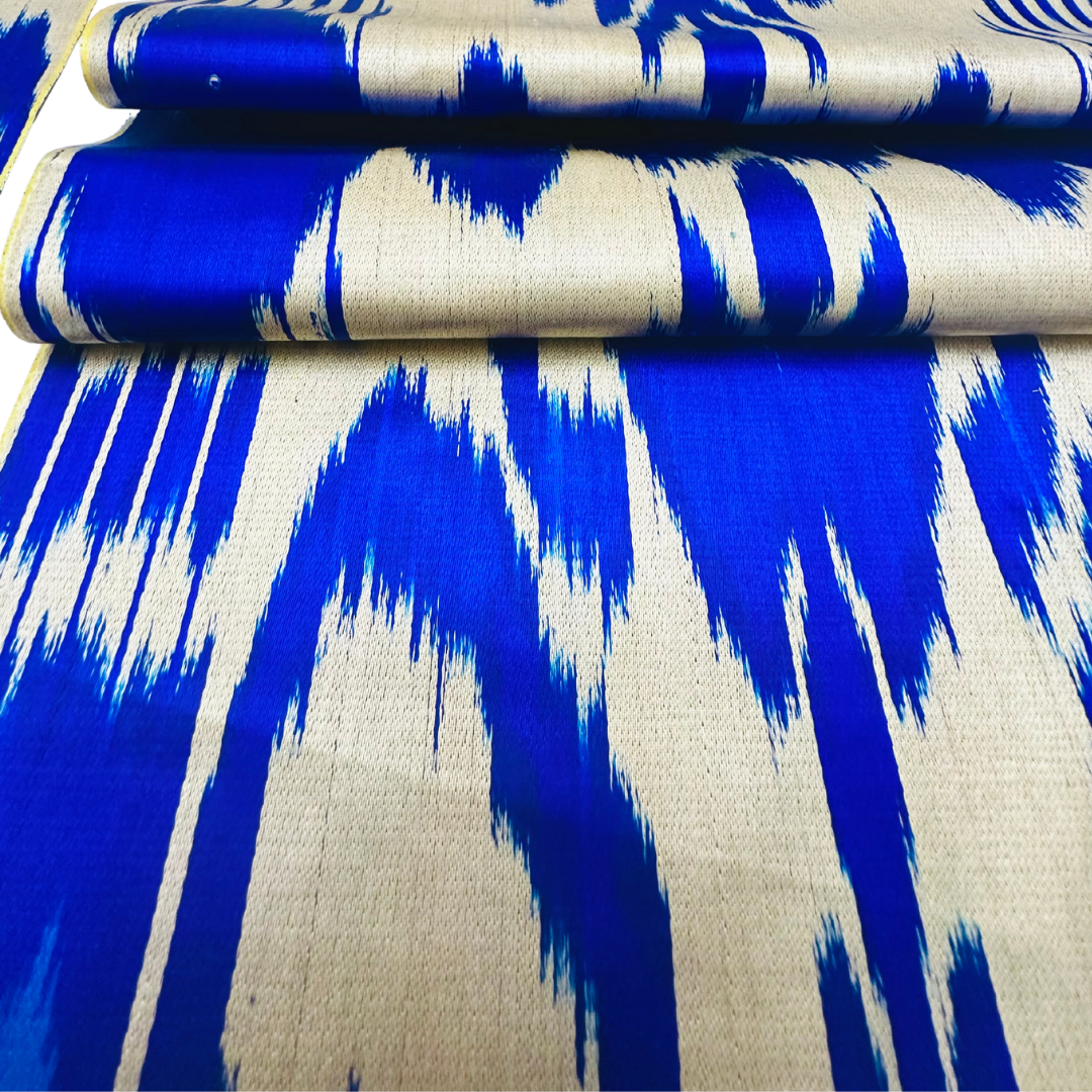 Silk Table Runner & Placemates - Blue Cream IKAT