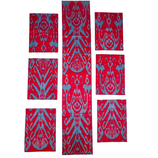 Silk Table Runner Rectangle & Placemates - Cherry Blue