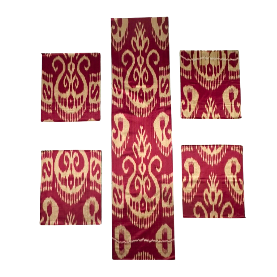 Silk Table Runner Rectangle & 4 Placemates - Magenta Cream