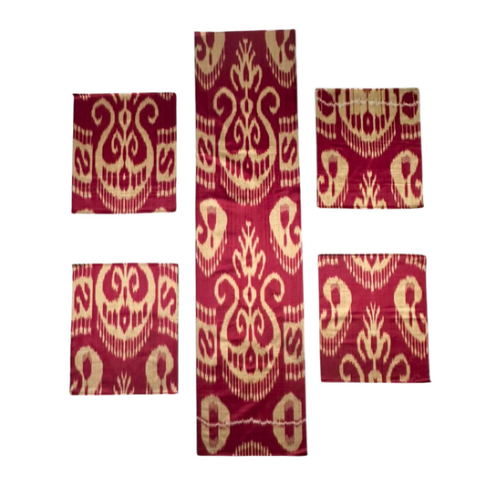 Silk Table Runner Rectangle & 4 Placemates - Magenta Cream