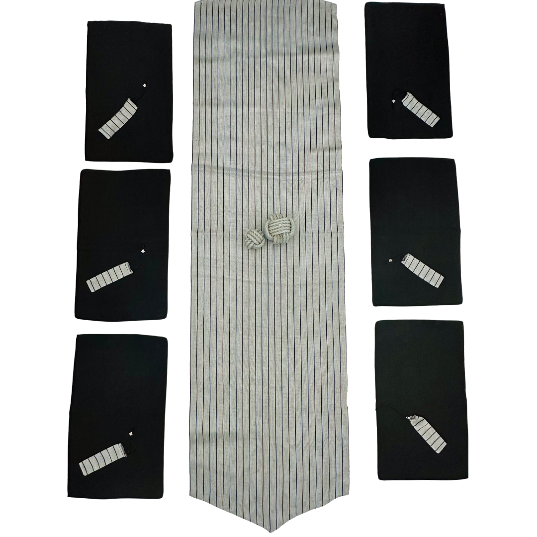 Kutnu Silk Table Runner & Placemates - Black Gray KUTNU