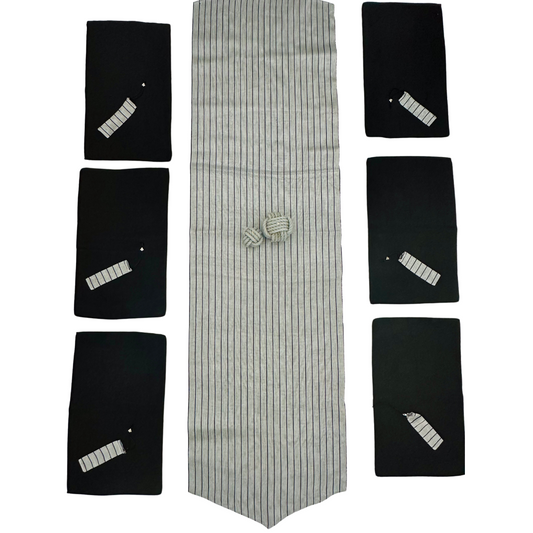 Kutnu Silk Table Runner & Placemates - Black Gray KUTNU