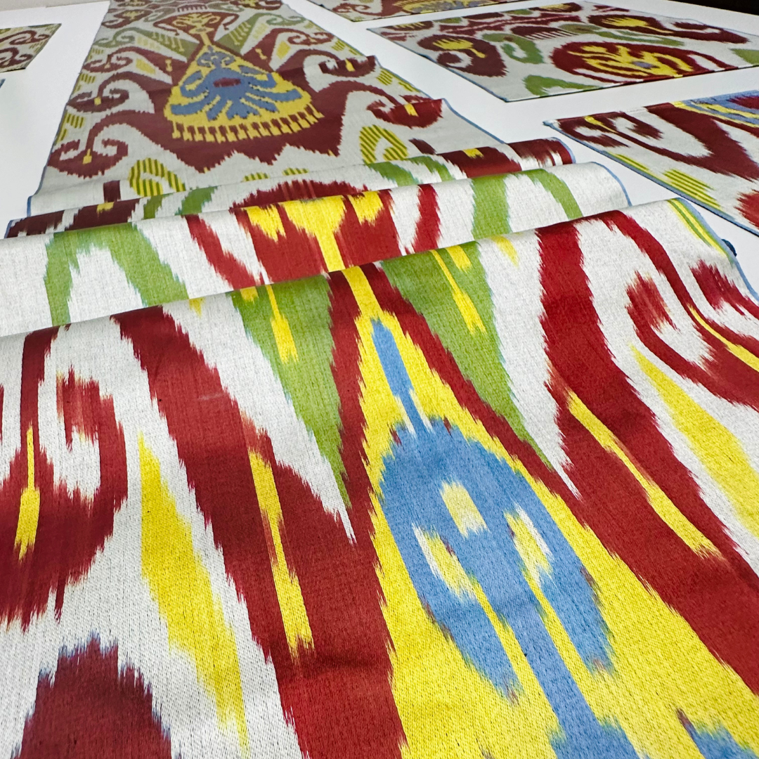 Silk Table Runner & Placemates - Red Green Yellow IKAT