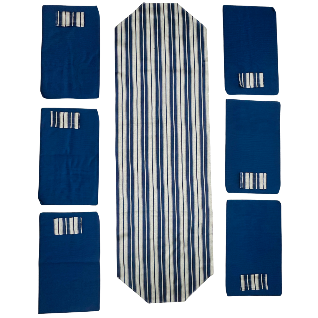 Kutnu Silk Table Runner & Placemates - Navy Gray