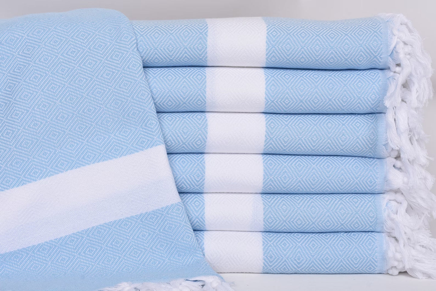 Light Blue White Diamonds Bath Towel Organic Turkish Towel - 70" X 40"