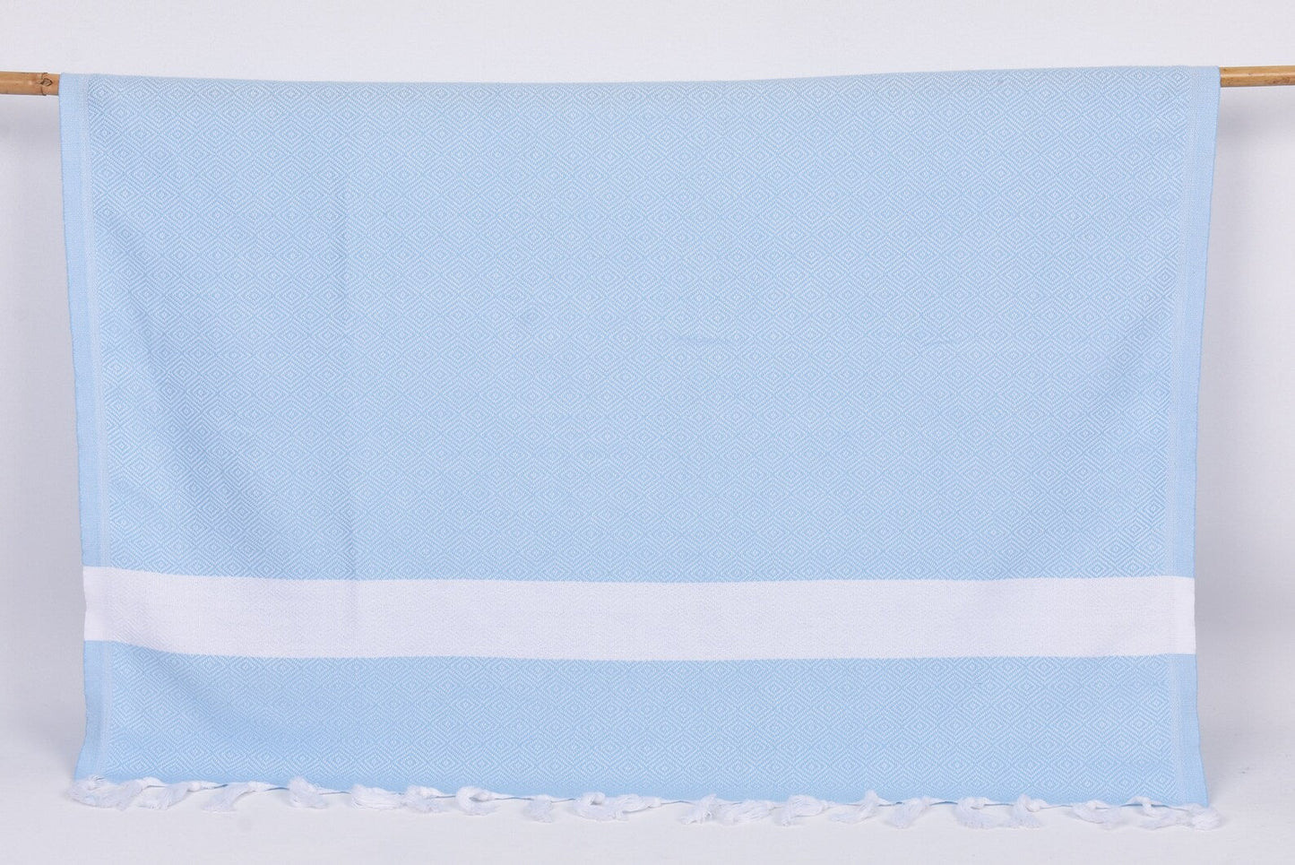 Light Blue White Diamonds Bath Towel Organic Turkish Towel - 70" X 40"