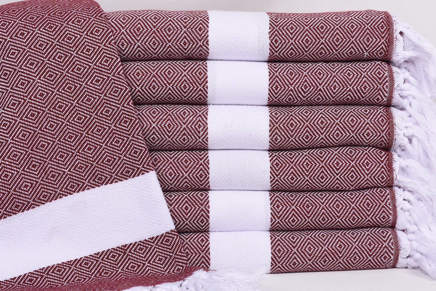 Burgundy Red White Diamonds Bath Towel - 70" X 40"