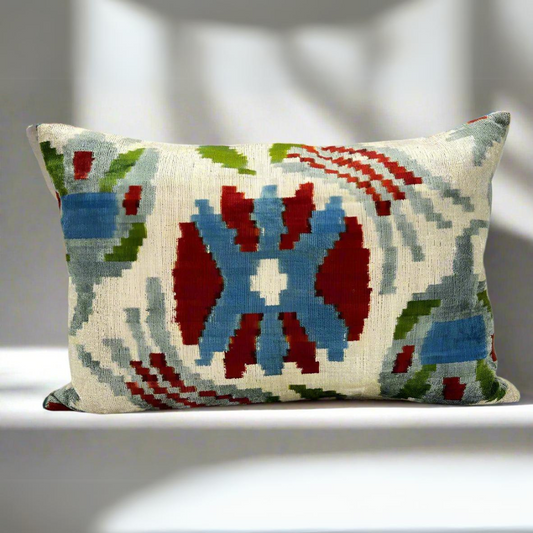 IKAT Silk Back Pillow Cover 60x40 CM - Center Flower