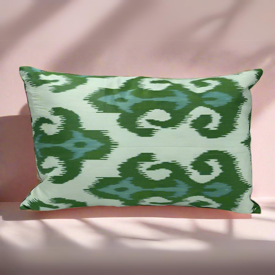 IKAT Silk Back Pillow Cover 60x40 CM - Fuschia Green