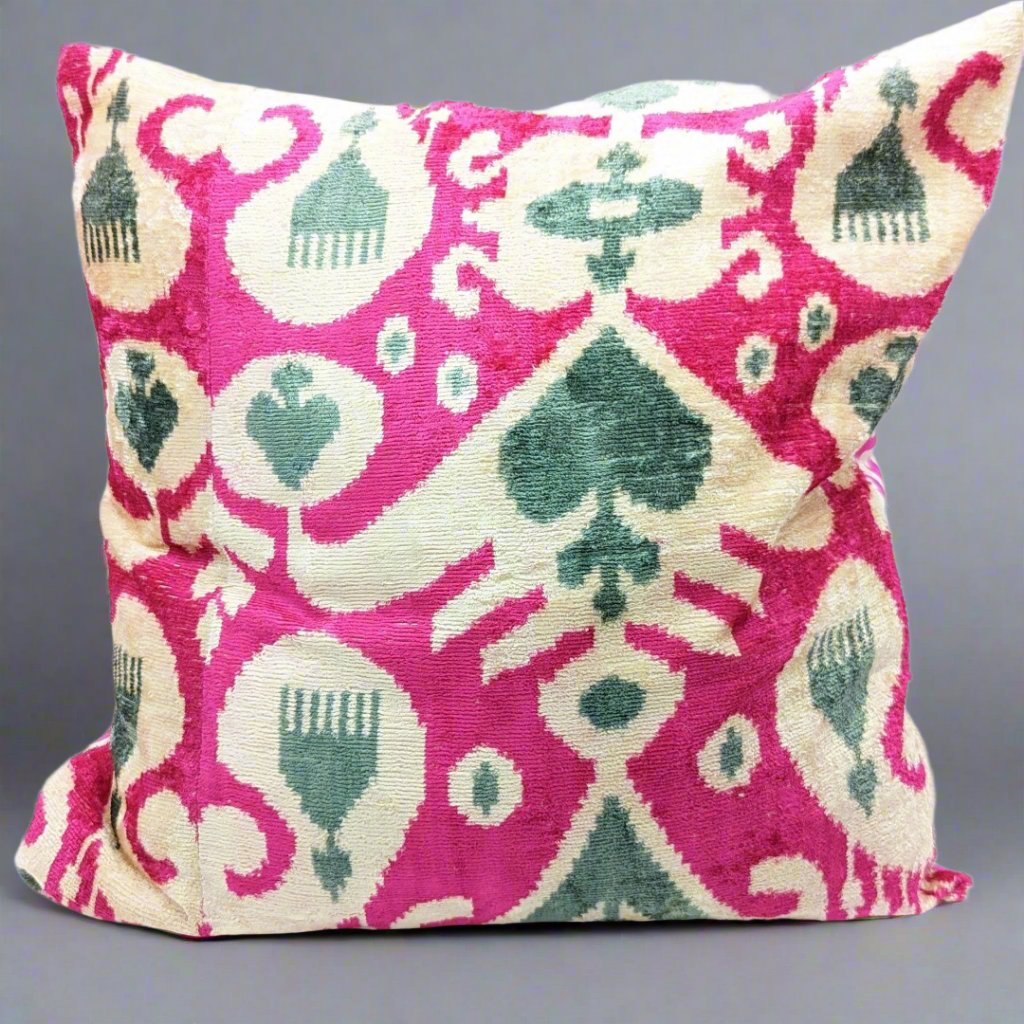 IKAT Cushion Cover Cotton Back 50x50CM - Hot Pink Gray