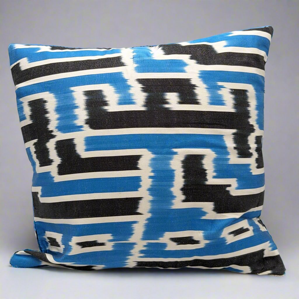 IKAT Silk Back Cushion Cover 40x40 CM - Turquoise Square