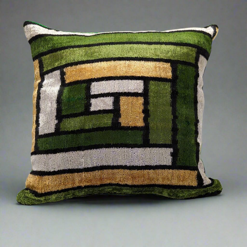 IKAT Silk Back Cushion Cover 40x40 CM - Green Square Dimension