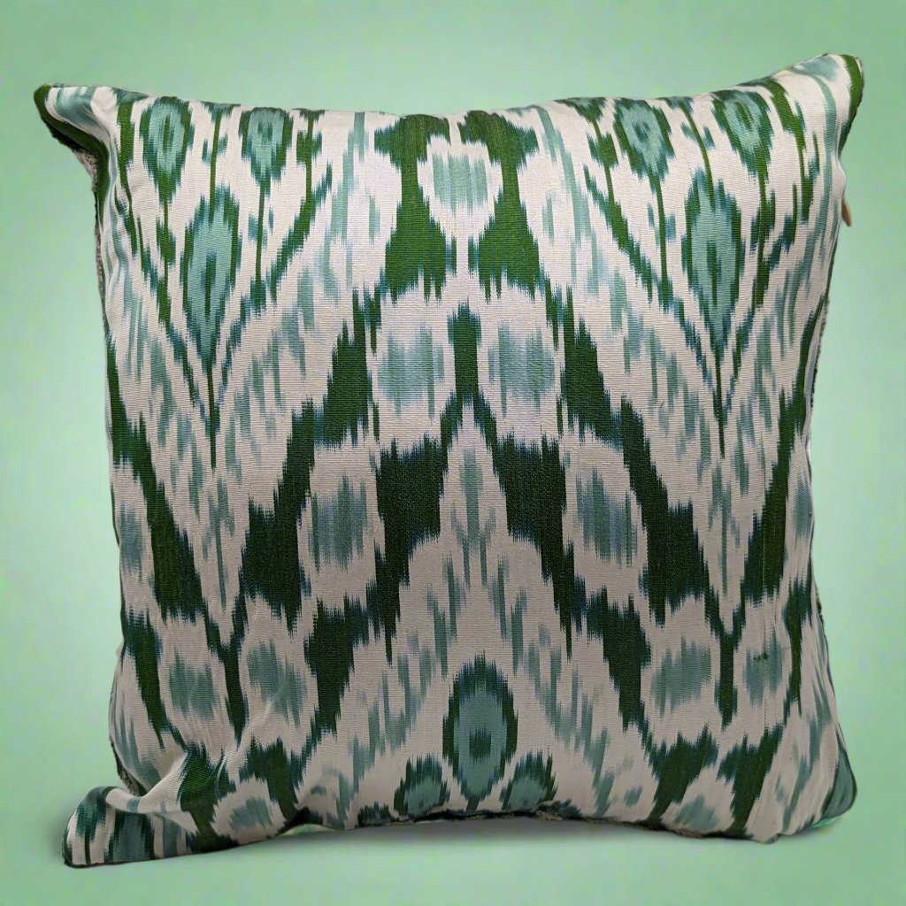 IKAT Silk Back Cushion Cover 40x40 CM - Green Leaves