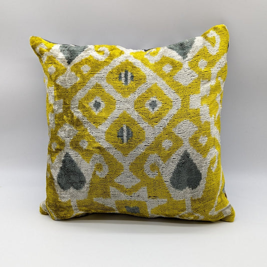 IKAT Silk Back Cushion Cover 40x40 CM- Yellow Gray