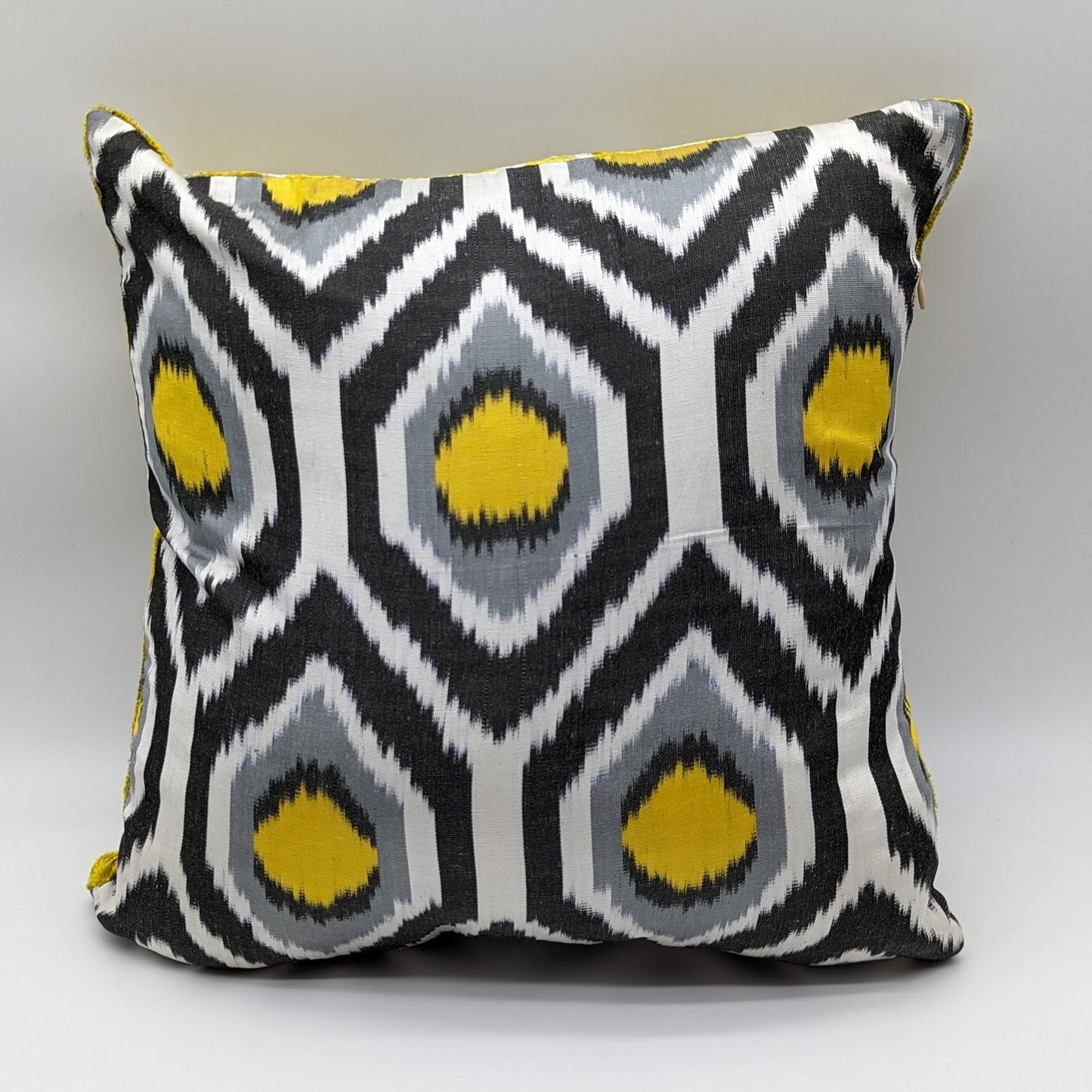 IKAT Silk Back Cushion Cover 40x40 CM- Yellow Gray