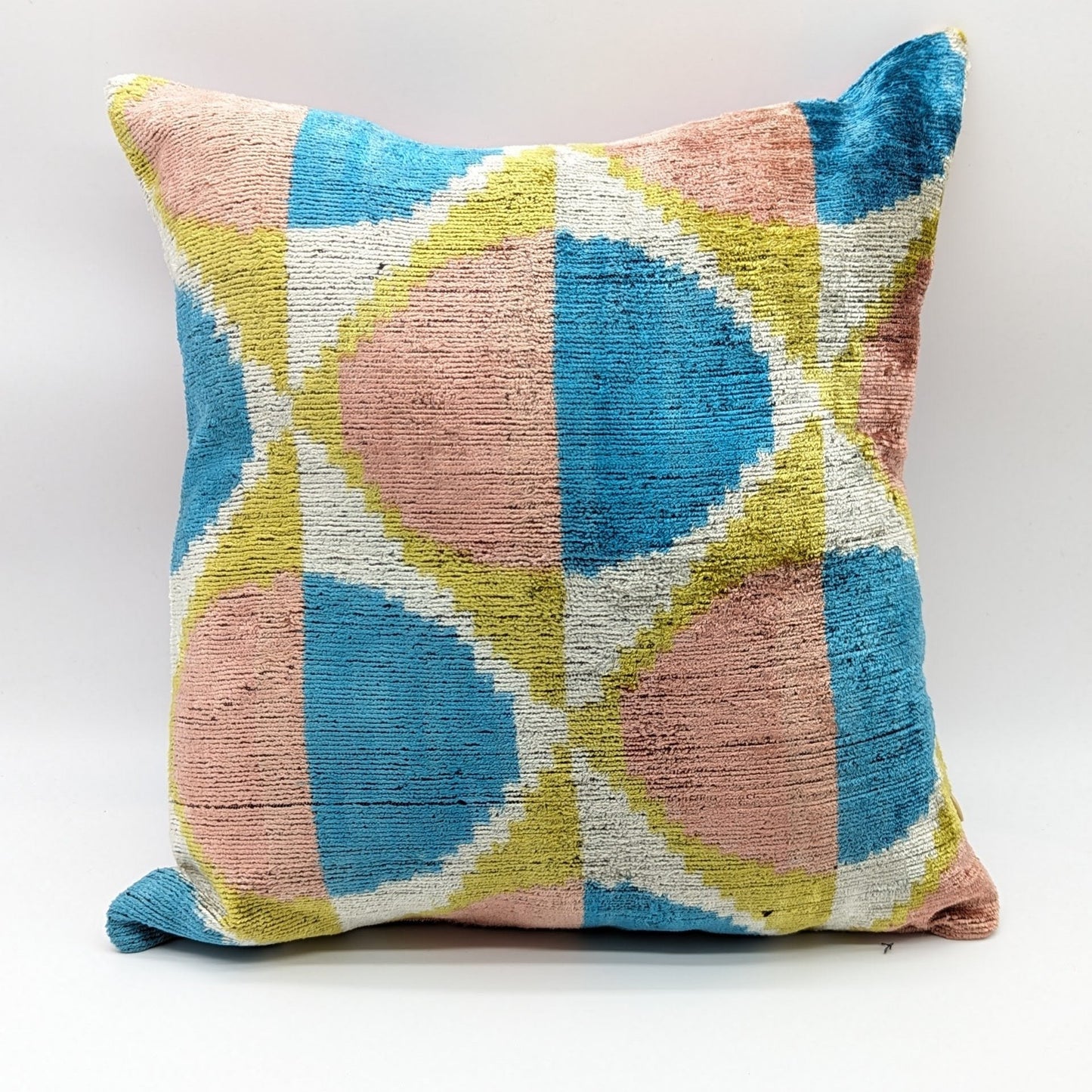 IKAT Silk Back Cushion Cover 40x40 CM- Light Pink Blue