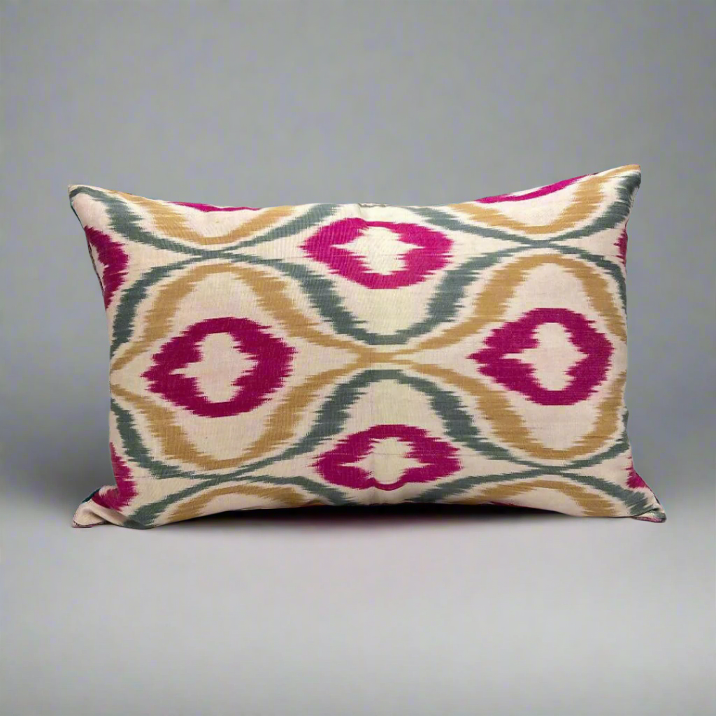 IKAT Silk Back Pillow Cover 60x40 CM - Pink Blue Eye