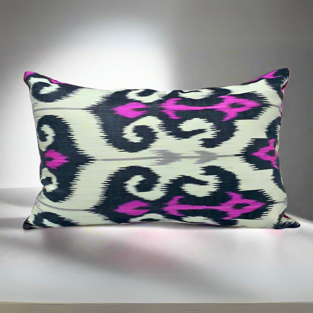 IKAT Silk Back Pillow Cover 60x40 CM - Pink Wine