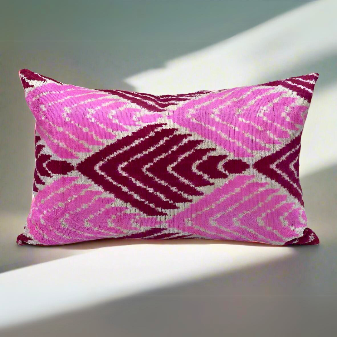 IKAT Silk Back Pillow Cover 60x40 CM - Pink Wine